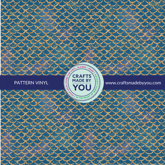 12" x 12" Pattern Adhesive Vinyl - Mermaid Scales Teal + Gold