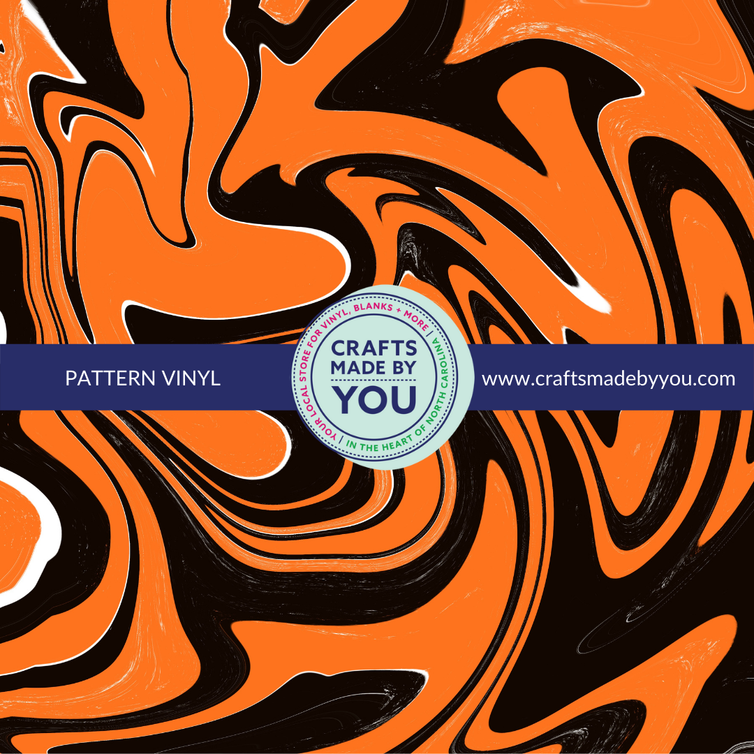 12" x 12" Pattern Heat Transfer Vinyl- Orange + Black Swirl