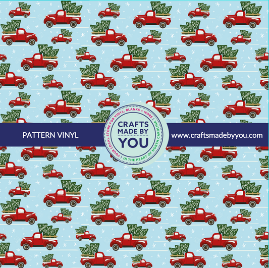 12" x 12" Pattern Adhesive Vinyl- Red Truck Blue Background