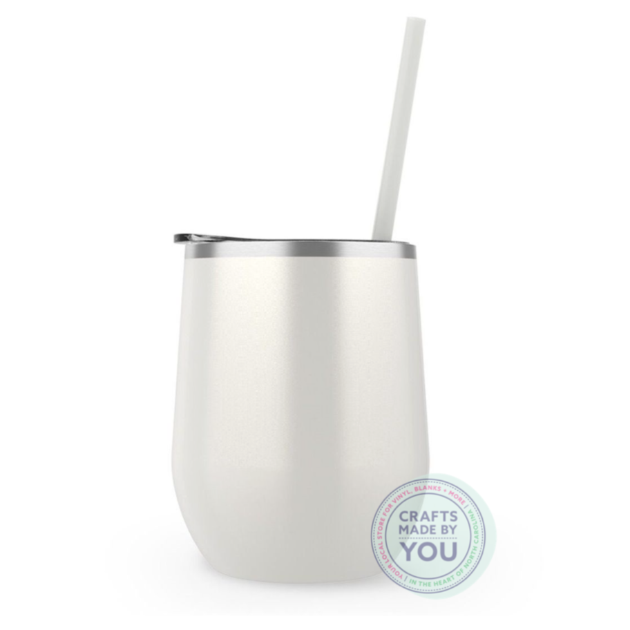 Pearl Coral Bev Steel is a 12 oz double wall stainless steel insulated tumbler that comes with a clear push-on lid and matching straw. Non-toxic and BPA-free.